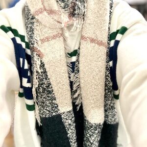 Cozy Black and Cream Plaid Scarf